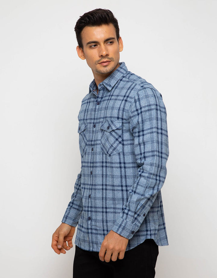 Triple Slim Fit Long Sleeve Flannel Shirt (Ls 422 Nvy)