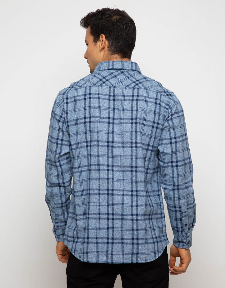 Triple Slim Fit Long Sleeve Flannel Shirt (Ls 422 Nvy)