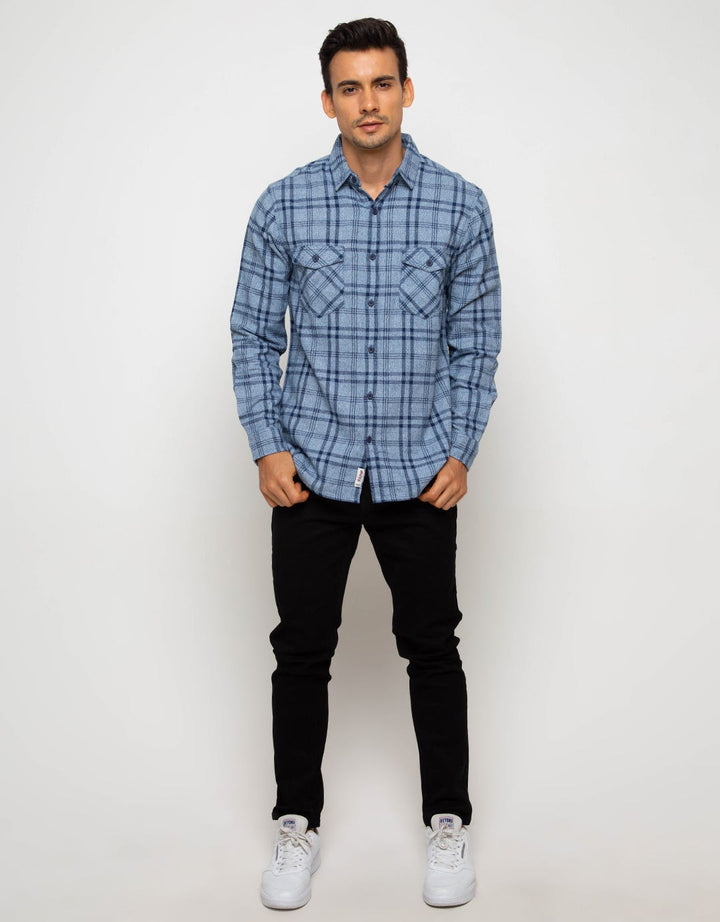Triple Slim Fit Long Sleeve Flannel Shirt (Ls 422 Nvy)