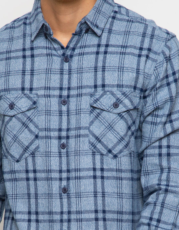 Triple Slim Fit Long Sleeve Flannel Shirt (Ls 422 Nvy)