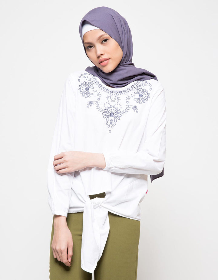 Cardinal Girl Long Sleeve Blouse with Embroidery &amp; Knot Detail
