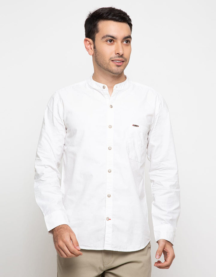 Used Jeans Collarless Patch Sleeve Shirt