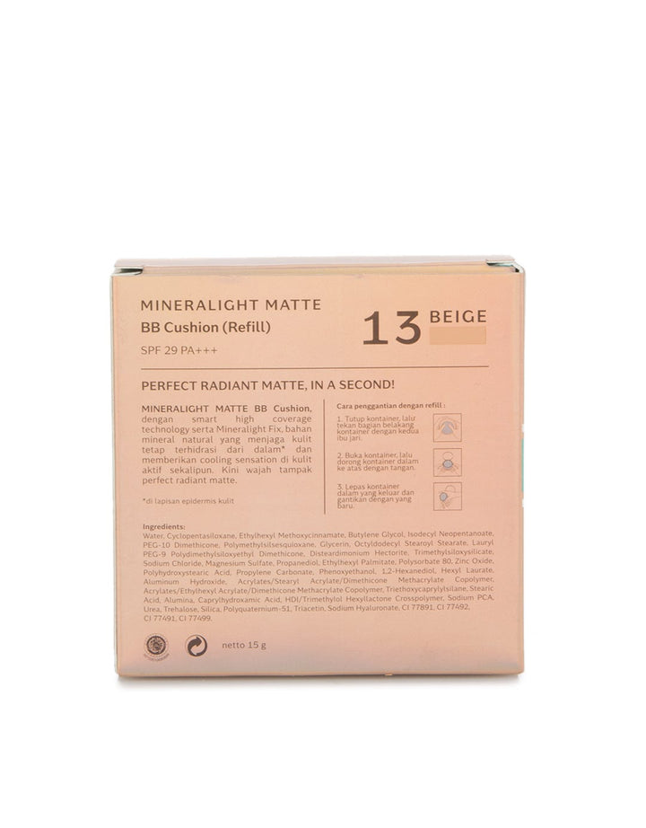 Wardah Refill Instaperfect MINERALIGHT MATTE BB Cushion 13. BEIGE 15 g
