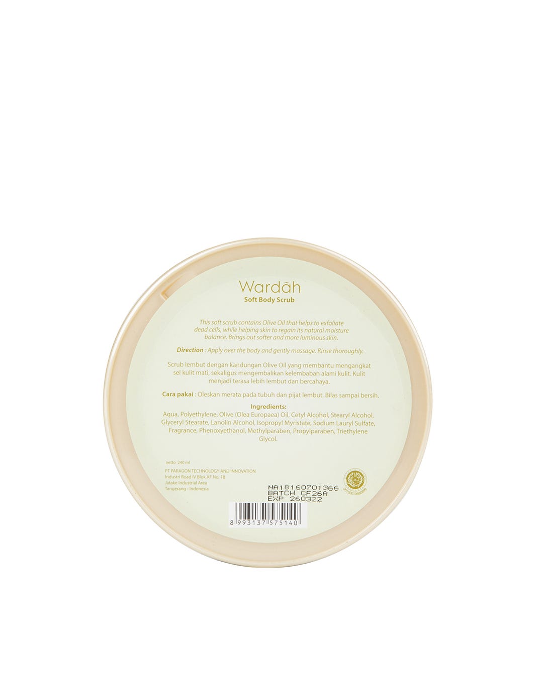 Wardah Soft Body Scrub With Olive 240 ml