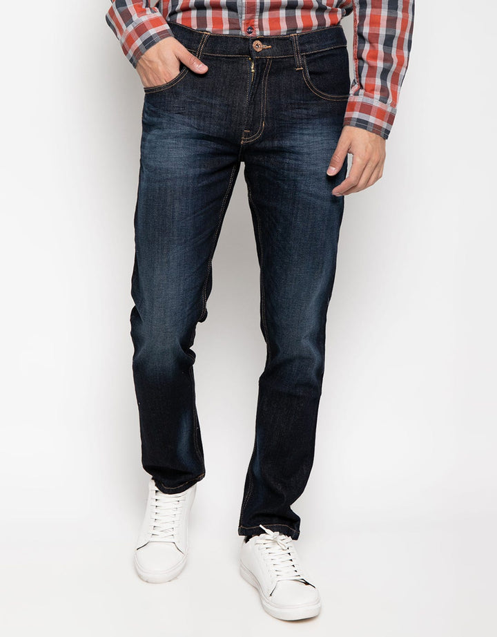 Watchout Jean's Celana Jeans Aksen Washed  Tua
