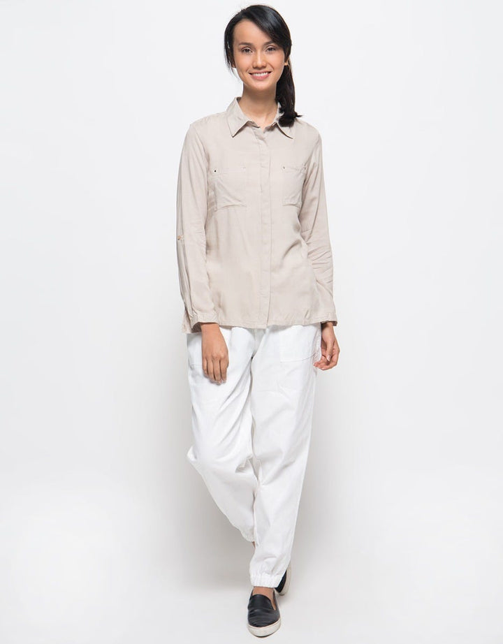Details Long Sleeve Kemeja Rivet Khaki