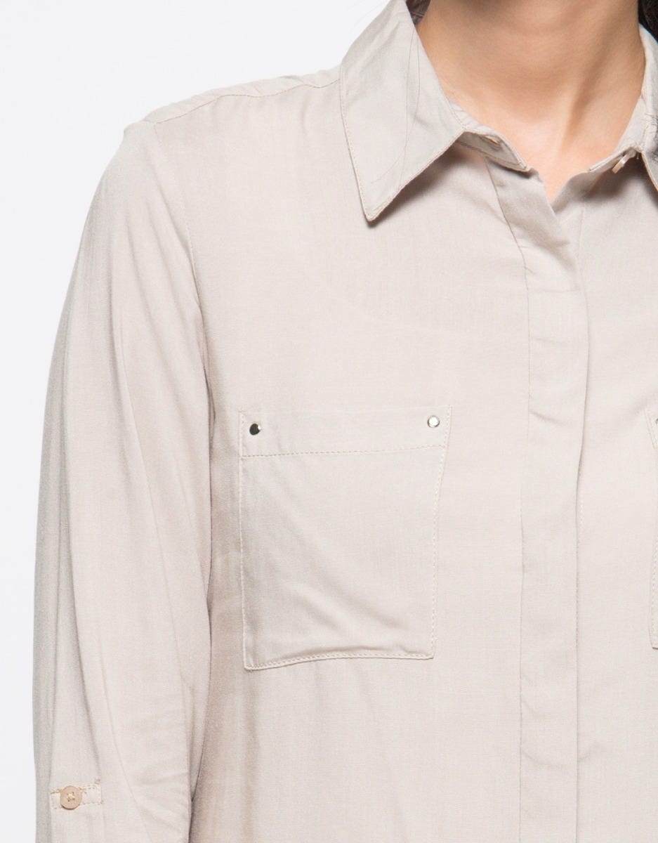 Details Long Sleeve Kemeja Rivet Khaki