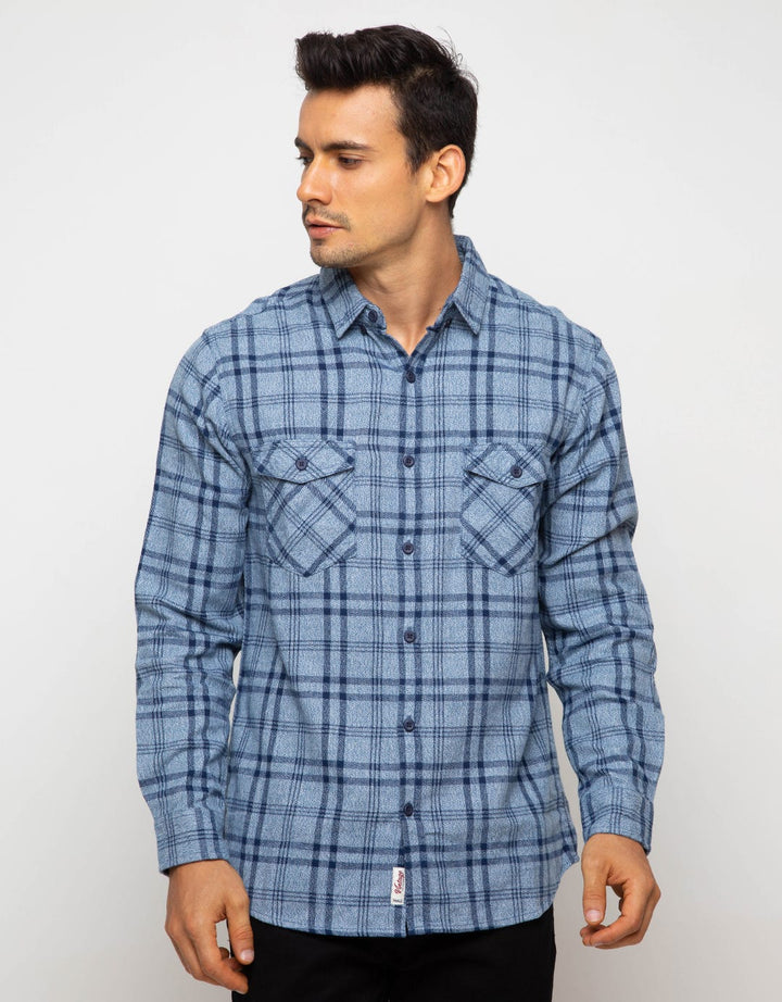 Triple Slim Fit Long Sleeve Flannel Shirt (Ls 422 Nvy)