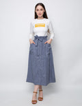 3H Buttoned Linen Long Skirt