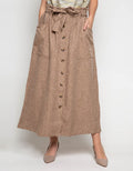 3H Buttoned Linen Long Skirt