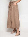 3H Buttoned Linen Long Skirt