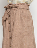 3H Buttoned Linen Long Skirt